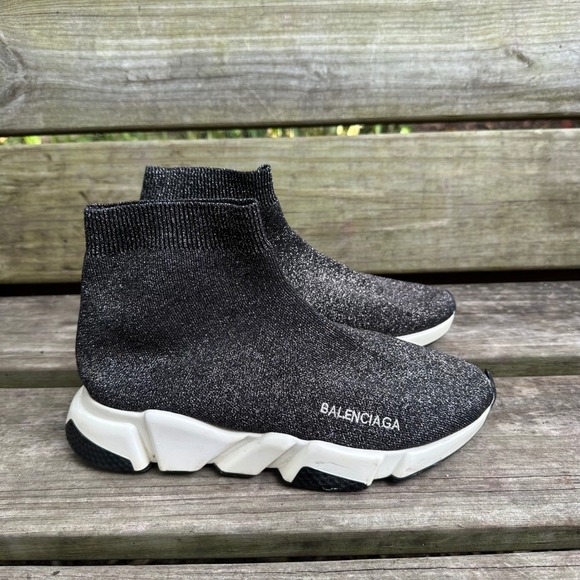 Balenciaga Speed Trainer Black Glitter Knit Sock Sneakers Size EU 43 US 11 - Picture 1 of 15